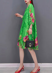 Fashion Green O Neck Print Chiffon tops and shorts two pieces Three Quarter sleeve