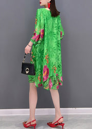 Fashion Green O Neck Print Chiffon tops and shorts two pieces Three Quarter sleeve