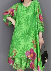 Fashion Green O Neck Print Chiffon tops and shorts two pieces Three Quarter sleeve