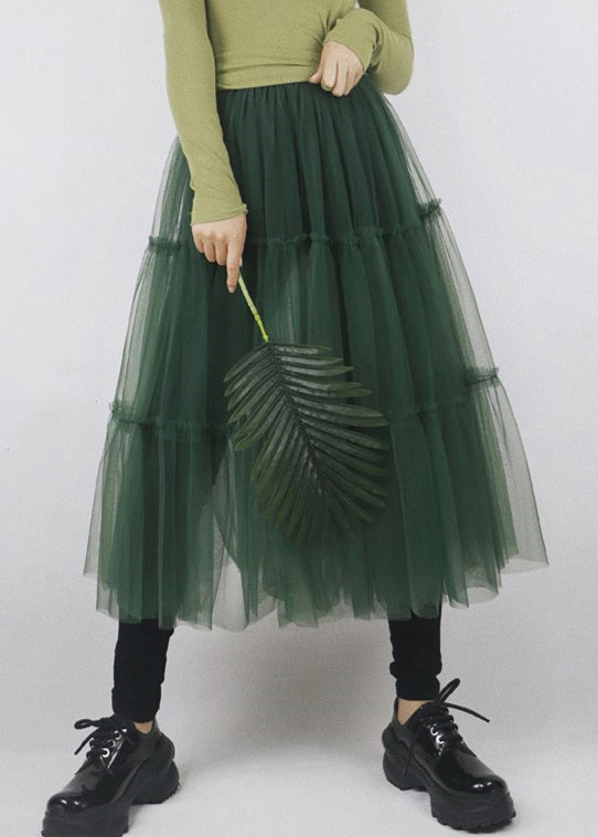 Fashion Green Patchwork tulle a line skirts Spring