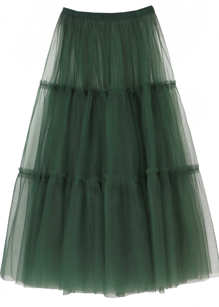 Fashion Green Patchwork tulle a line skirts Spring