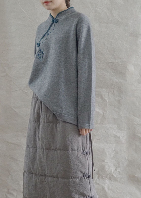 Fashion Grey Loose Oriental Fall Knit Long Knit sweaters