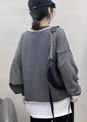 Fashion Grey button V Neck Pockets coats Spring