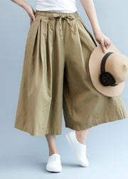 Fashion Khaki Pockets Cotton wide leg pants Spring