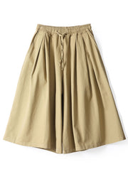 Fashion Khaki Pockets Cotton wide leg pants Spring