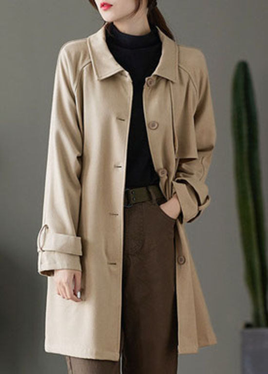 Fashion Khaki button Peter Pan Collar Pockets trench coats Spring