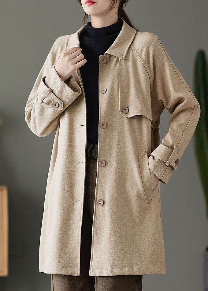 Fashion Khaki button Peter Pan Collar Pockets trench coats Spring