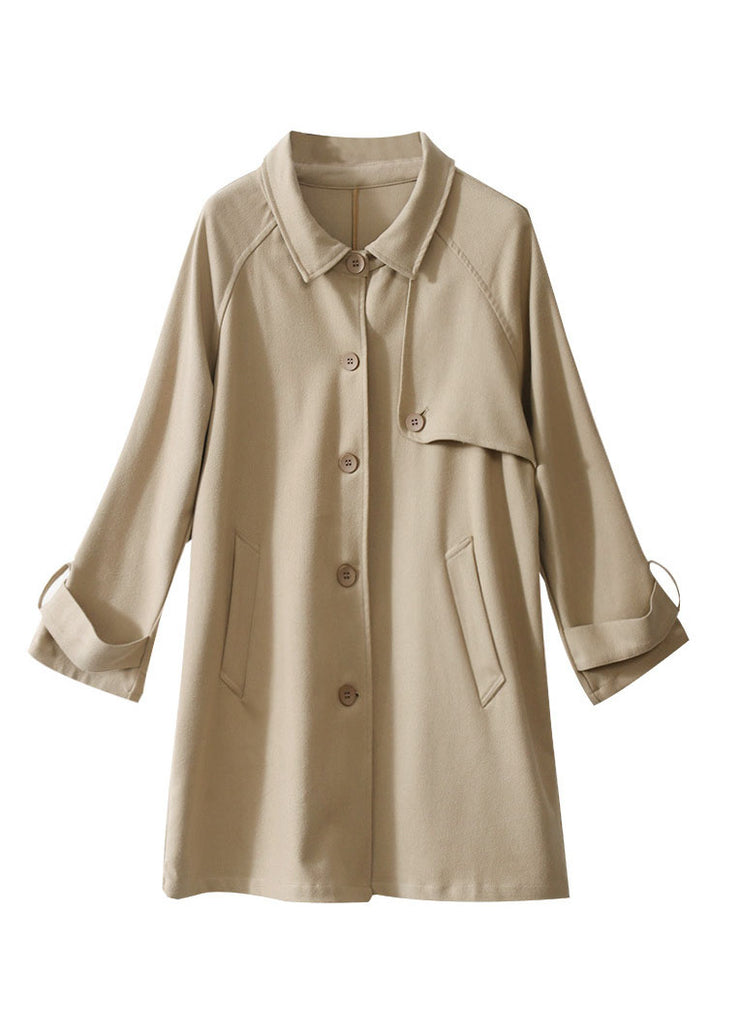 Fashion Khaki button Peter Pan Collar Pockets trench coats Spring