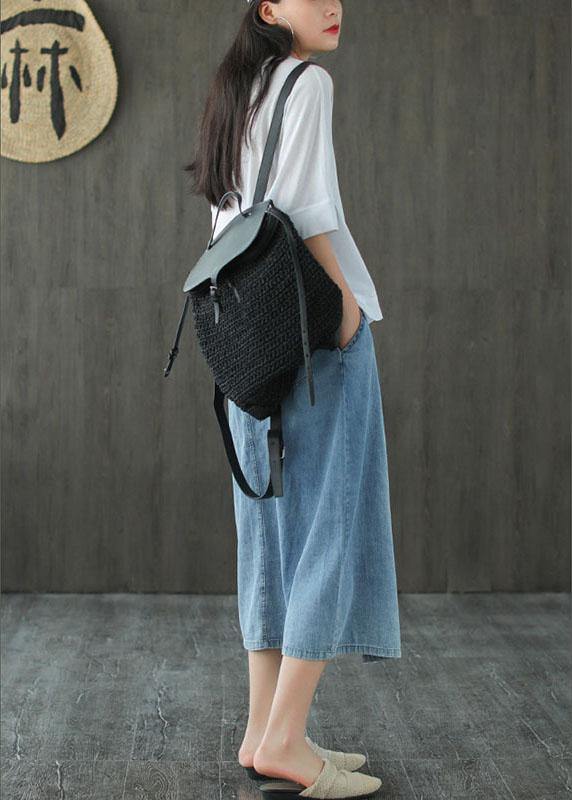 Fashion Light Blue Asymmetrical Design Button A Line Pockets Fall Skirts - SooLinen