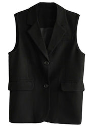 Fashion Notched black Sleeveless Shirt Top - SooLinen