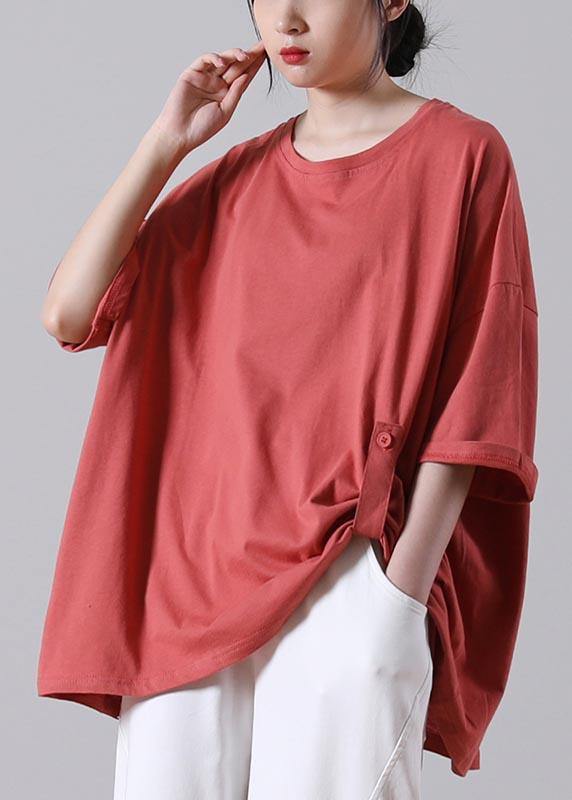 Fashion Orange Casual Button Cotton Summer T-Shirt - SooLinen