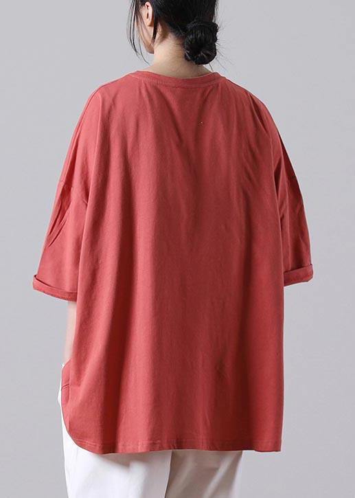 Fashion Orange Casual Button Cotton Summer T-Shirt - SooLinen