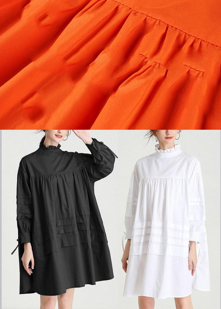 Fashion Orange Long sleeve Spring Cotton Dress - SooLinen