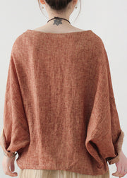 Fashion Orange Pockets Linen Pullover Sweatshirt Batwing Sleeve