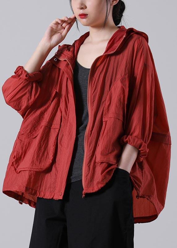 Fashion Red Long sleeve UPF 50+ Coat Jacket Summer Hooded Jacket - SooLinen