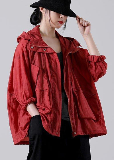 Fashion Red Long sleeve UPF 50+ Coat Jacket Summer Hooded Jacket - SooLinen