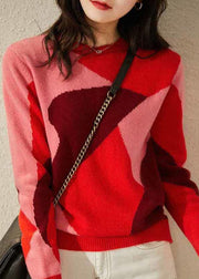 Fashion Red O-Neck Knit Winterpullover