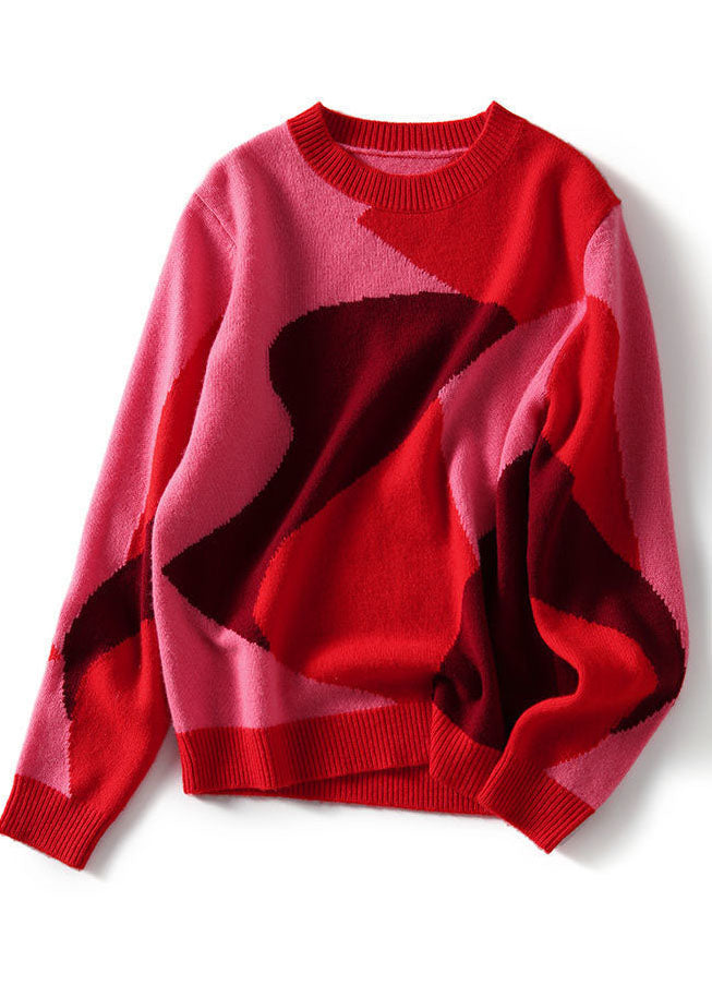 Fashion Red O-Neck Knit Winterpullover