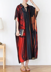 Fashion Red Print Chiffon Batwing Sleeve Summer Dresses - SooLinen