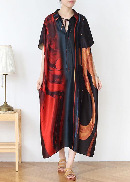 Fashion Red Print Chiffon Batwing Sleeve Summer Dresses - SooLinen