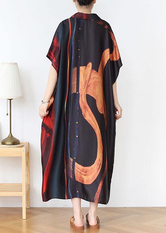 Fashion Red Print Chiffon Batwing Sleeve Summer Dresses - SooLinen