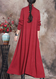 Fashion Red retro Knit slim fit Fall Long Sweater Dress