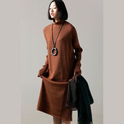 Fashion Sweater dress outfit Classy high neck Cinched brown Mujer knit dress