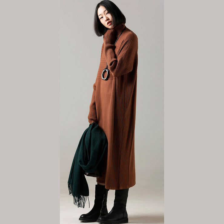 Fashion Sweater dress outfit Classy high neck Cinched brown Mujer knit dress