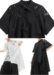 Fashion White Peter Pan Collar Lace Patchwork Shirt Tops Short Sleeve