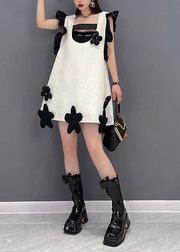 Fashion White Slash Neck Ruffles Patchwork Floral Dresses Sleeveless