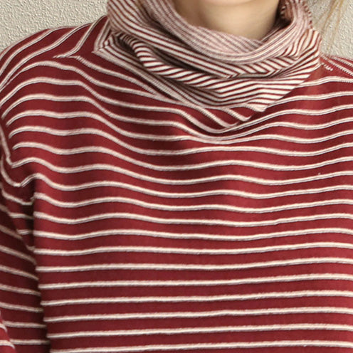 Fashion Women High Neck Striped Sweater Loose Tops