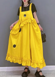 Fashion Yellow Slash Neck Dot Print Spaghetti Strap Dress Sleeveless