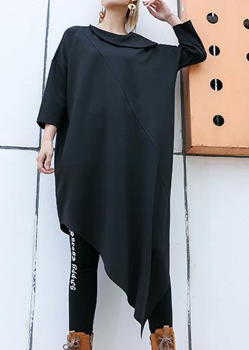 Fashion black patchwork cotton outfit o neck half sleeve Robe summer Dresses - SooLinen