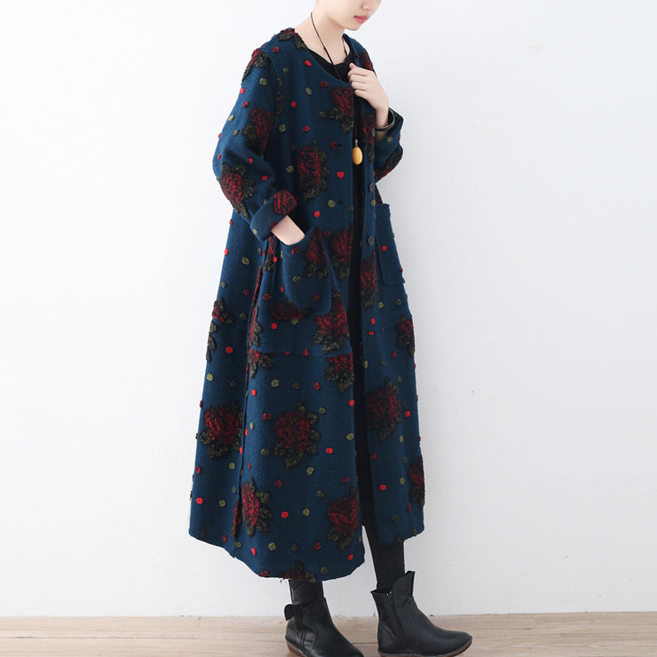 Fashion blue long coat plussize cardigans Elegant jacquard long coat floral