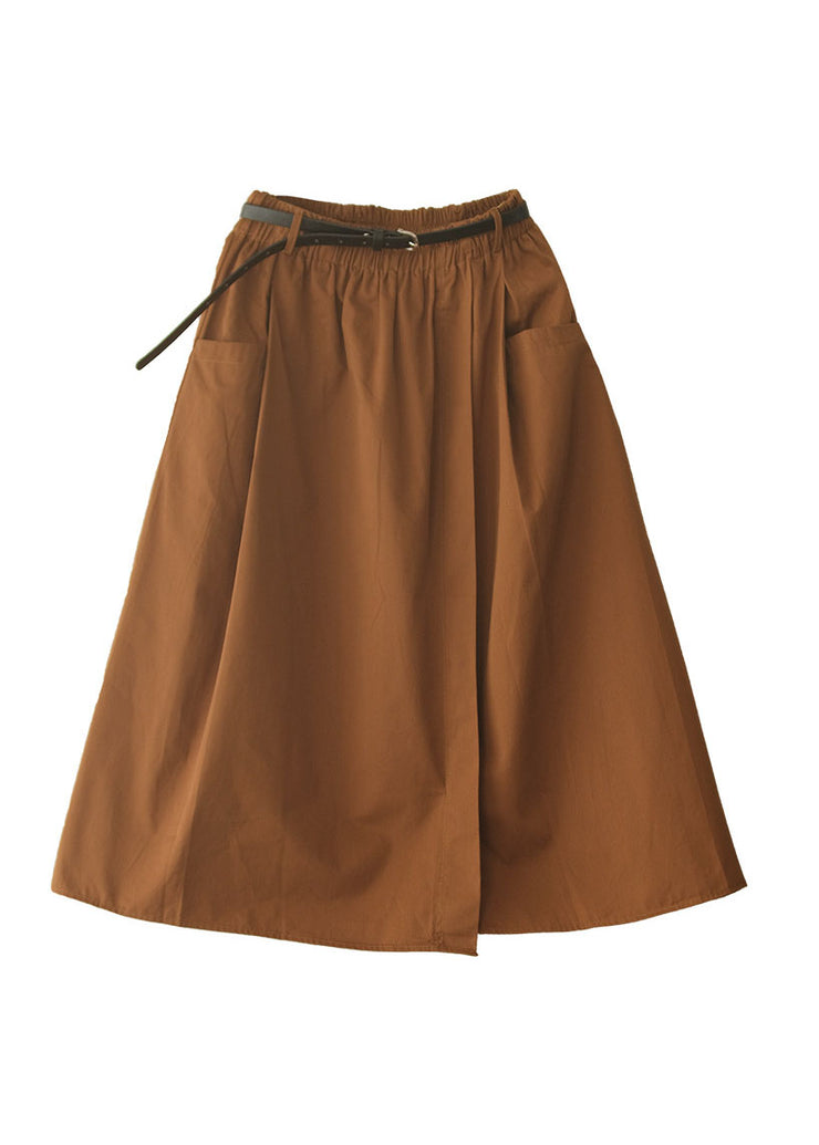 Fashion Chocolate elastic waist Sashes Asymmetrical Skirts Spring