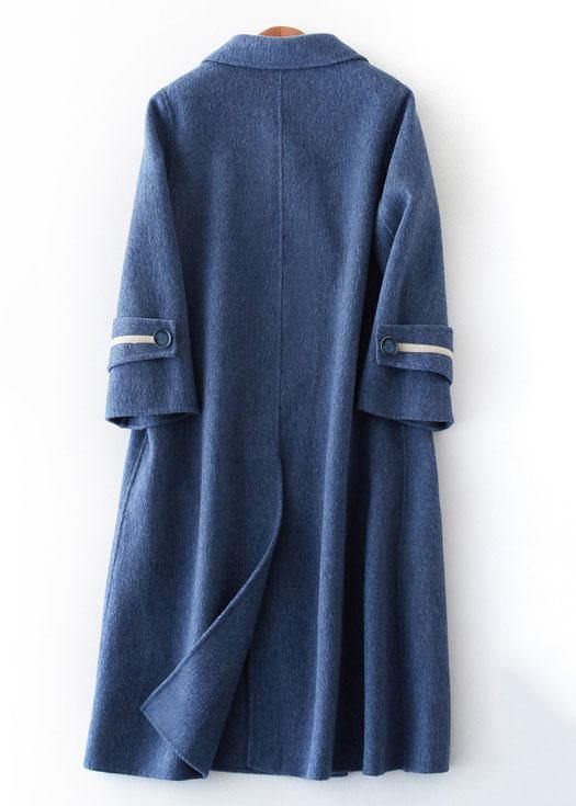 Fashion oversized long winter coat double breast outwear denim blue Notched Wool jackets - SooLinen