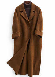 Fashion oversized trench coat half sleeve coats chocolate Notched Woolen Coats - SooLinen