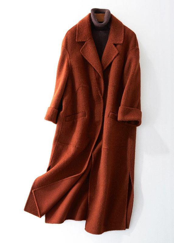 Fashion oversized trench coat half sleeve coats chocolate Notched Woolen Coats - SooLinen