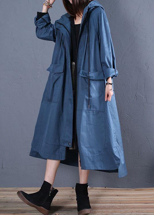 Fashion plus size fall blue hooded coats low high design overcoat - SooLinen