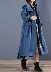 Fashion plus size fall blue hooded coats low high design overcoat - SooLinen