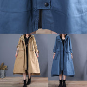 Fashion plus size fall blue hooded coats low high design overcoat - SooLinen