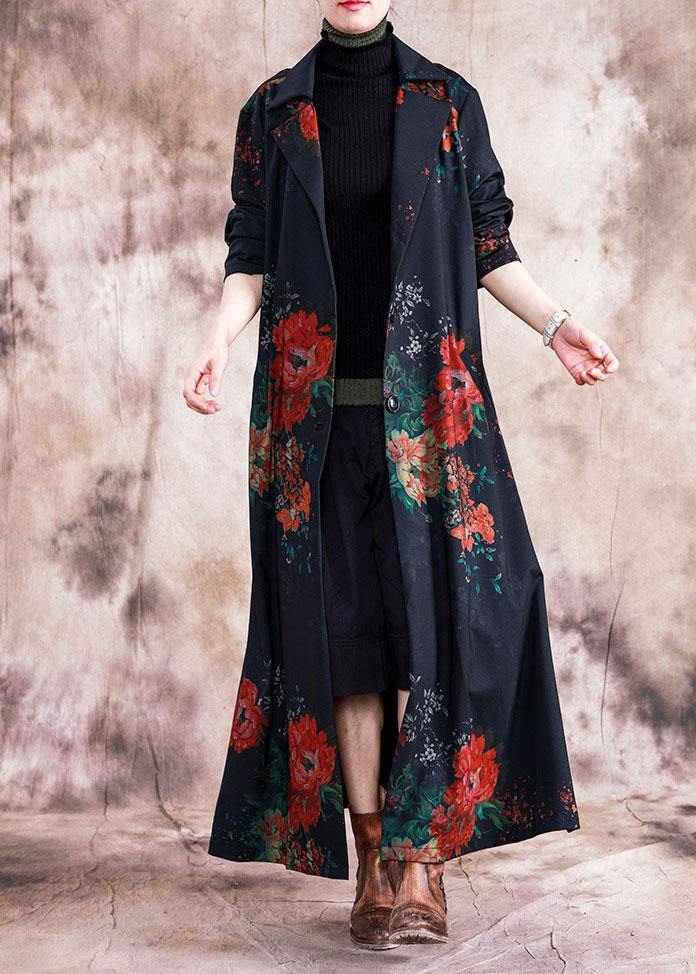 Fashion plus size maxi coat fall trench coats red prints  overcoat - SooLinen