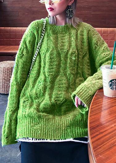 Fashion winter green sweaters plus size o neck patchwork Hole knit blouse - SooLinen