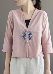 Fashion White Retro Embroideried Patchwork Summer Linen Blouse