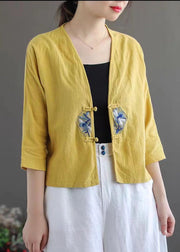 Fashion White Retro Embroideried Patchwork Summer Linen Blouse