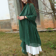 Female bib Korean wild long shawl wild green silk scarf - SooLinen