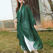 Female bib Korean wild long shawl wild green silk scarf - SooLinen