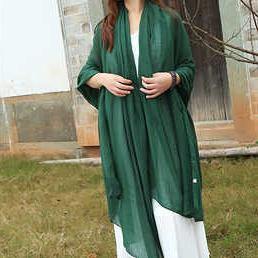 Female bib Korean wild long shawl wild green silk scarf - SooLinen