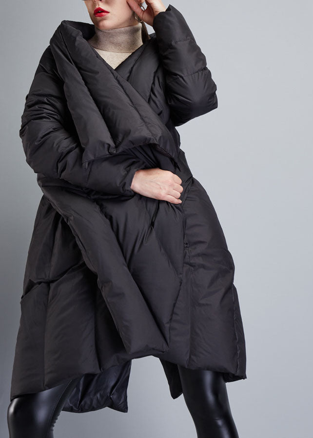 Fine Black Asymmetrical Cloak Duck Down Winter Coats Winter