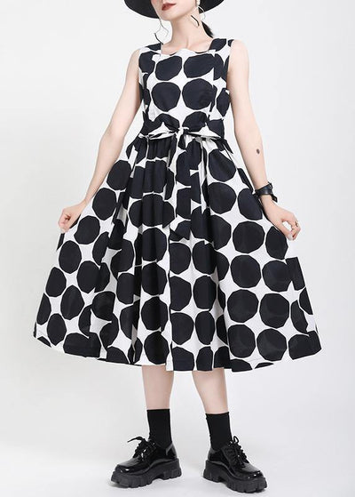 Fine Black Dot tie waist Summer Cotton Dress - SooLinen